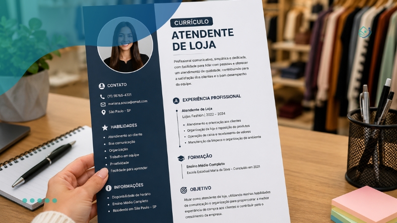Documento profissional para atendente de loja 